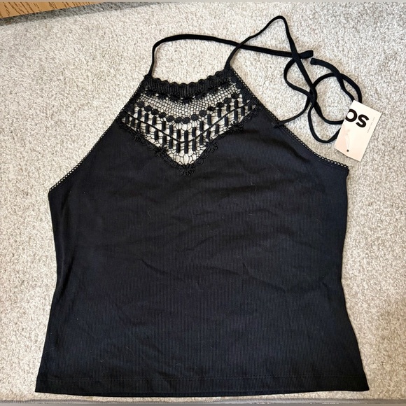 SO Tops - SO Black Lace Halter Crop Top